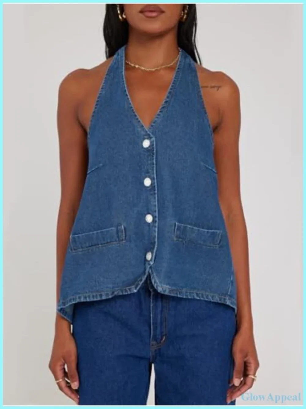 Sleeveless Denim Vest Halter Top Open Back Y2K Going Out Vest